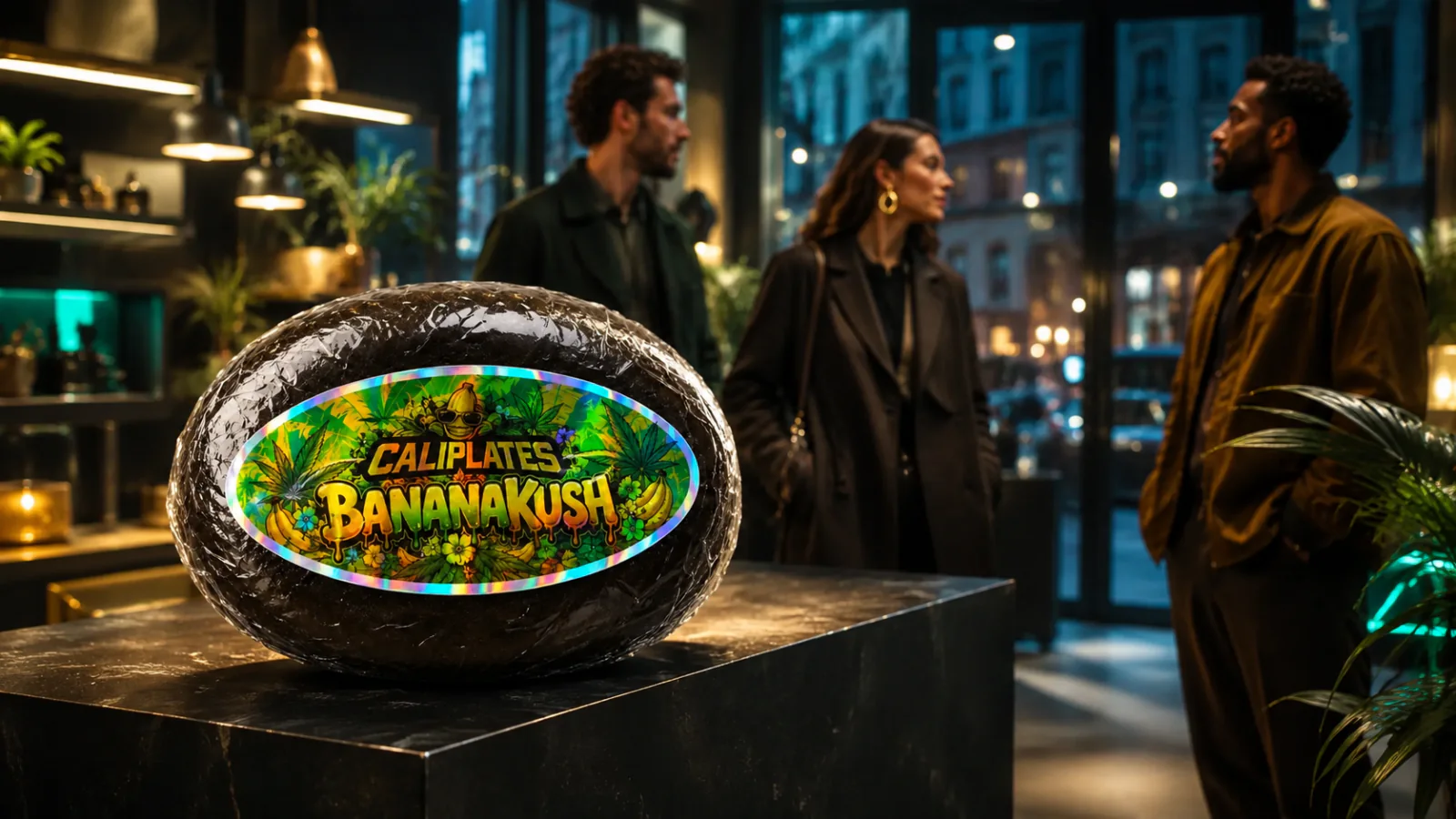 Produit Cali Plates Banana Kush présenté dans un concept-store à un public adulte