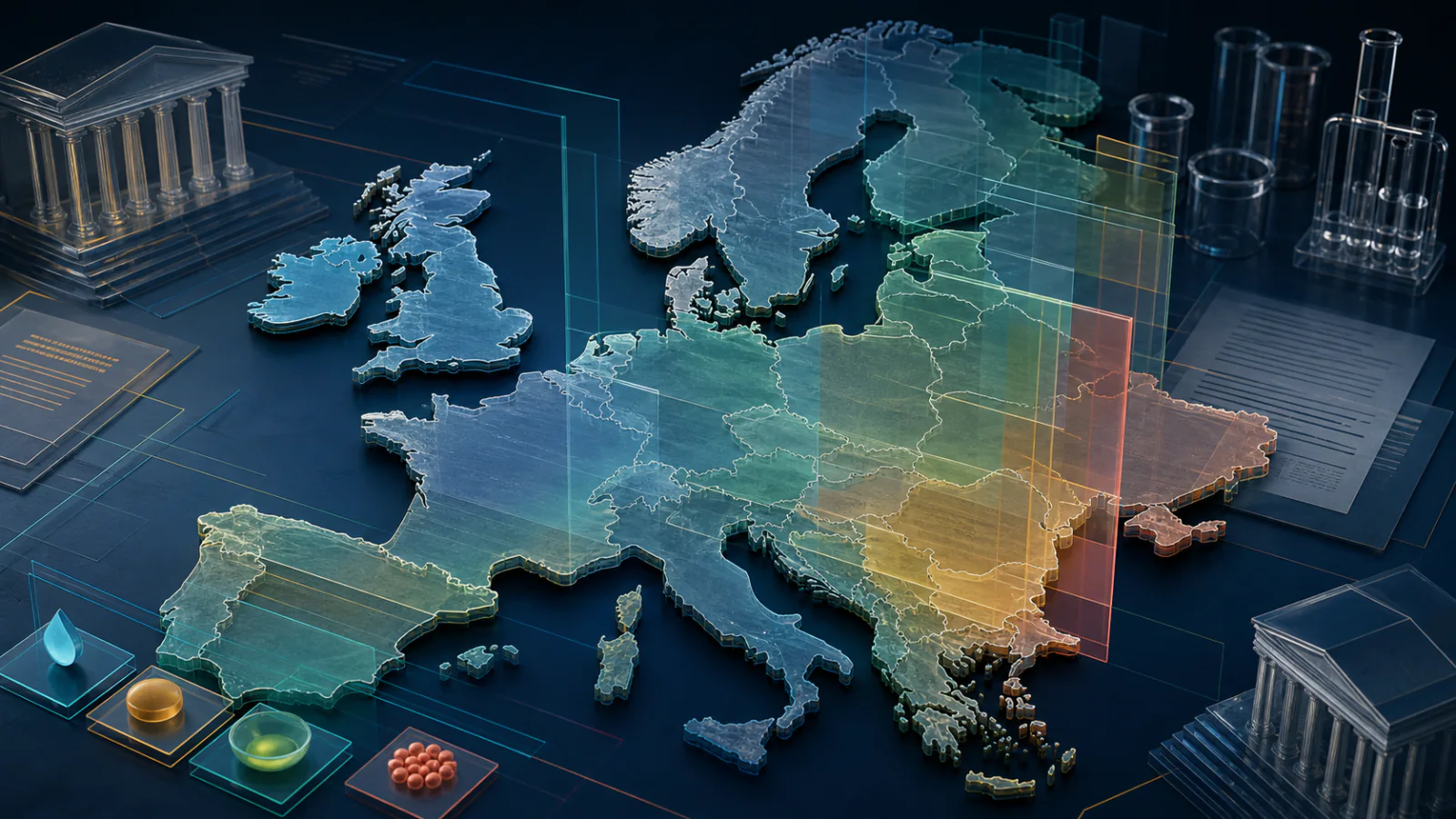 Carte éditoriale de l'Europe montrant les différentes couches de réglementation des produits CBD
